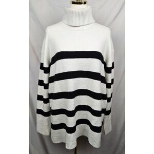Nine West Black White Striped‎ Turtleneck Sweater Size L Cozy Knit Staple